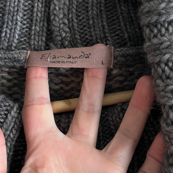 Anthropologie Elsamanda Striped Knit Boho Wool Cowl Neck Grey Brown Sweater Sz L - Picture 2 of 8